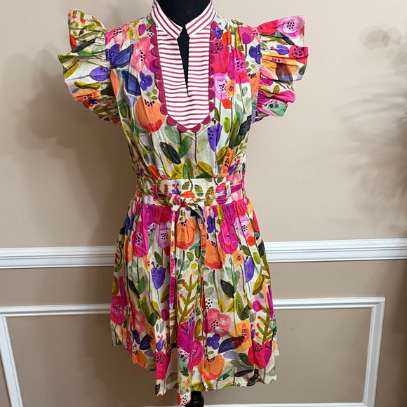 Vibrant Floral Ruffle Sleeve Dress - Picture 3 of 12